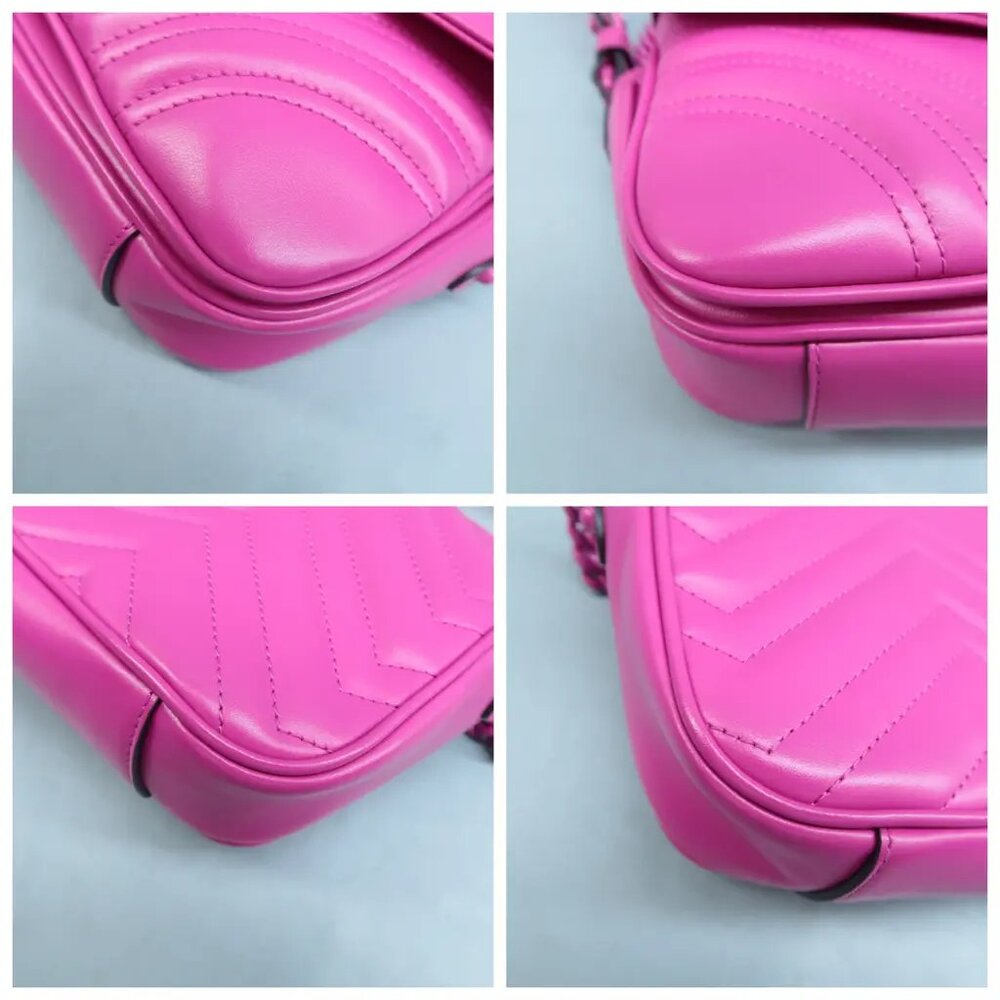 100% Authentic GUCCI GG Marmont Fuchsia Leather Shoulder Bag 1595-101324 - Picture 6 of 12
